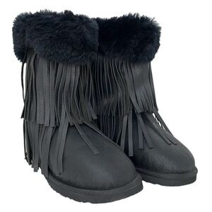 Koolaburra Boots Womens 6 Black Leather Sheepskin Fur Tassles Mid Calf Boot Shoe